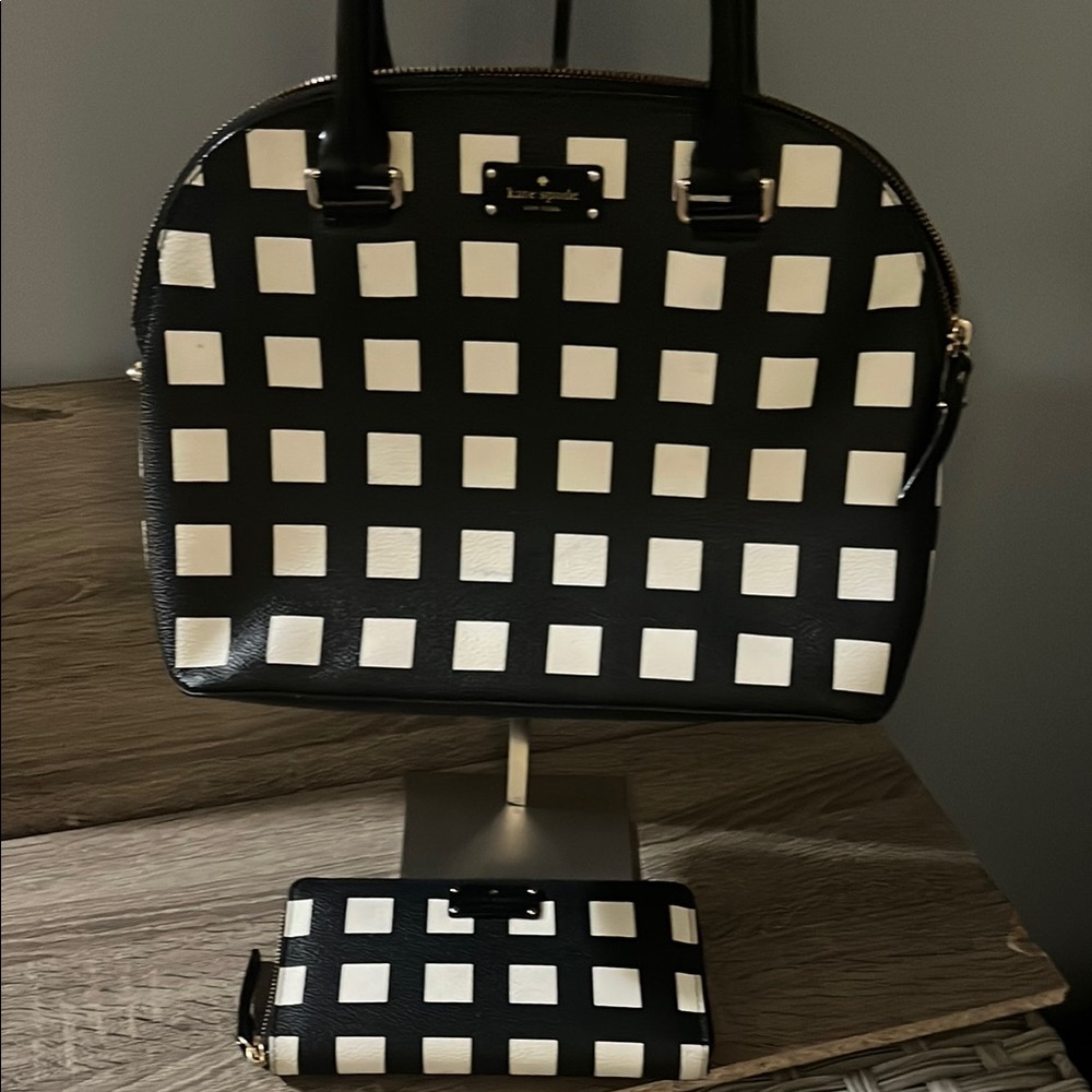 Kate Spade Black and White Satchel with Checkered Design